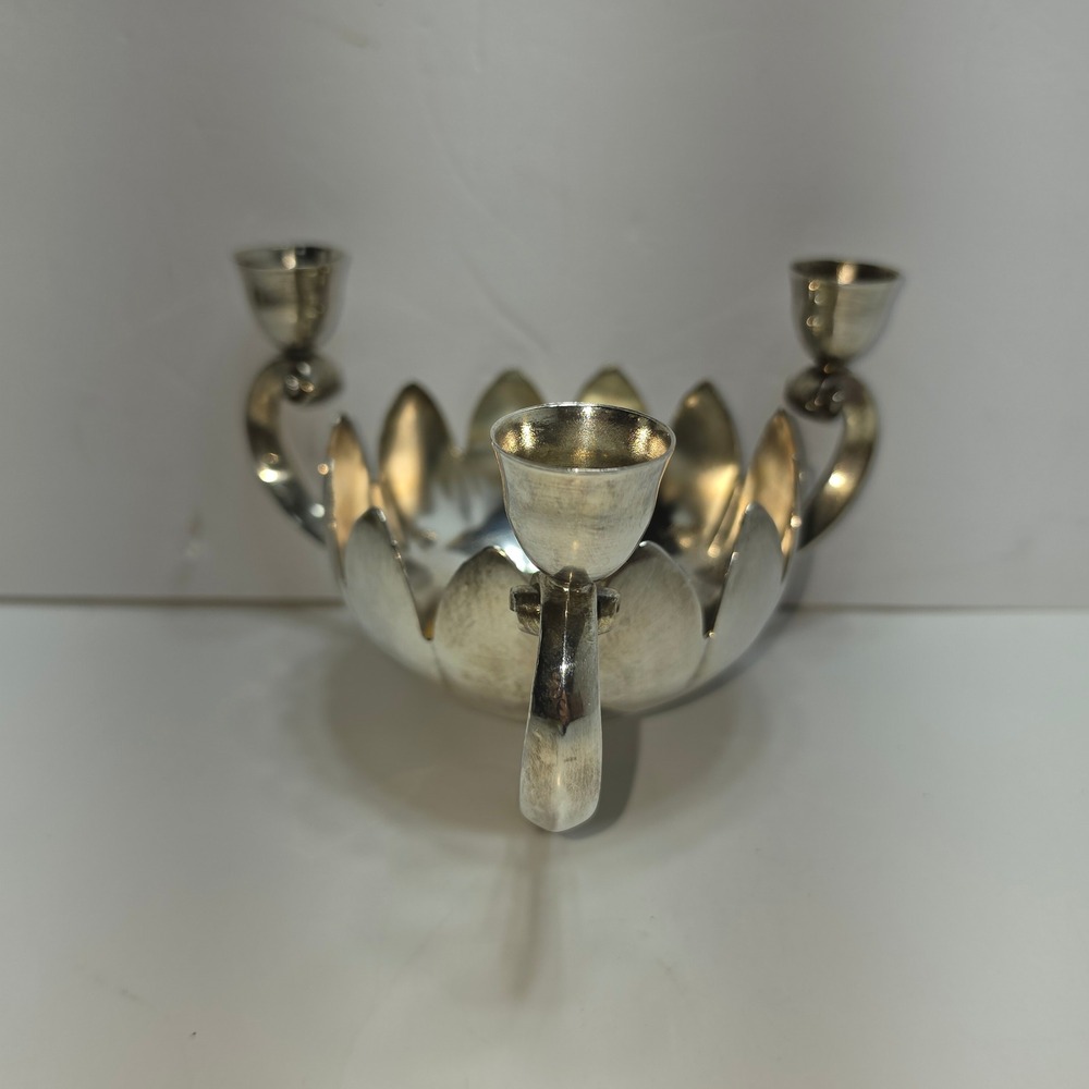 Vintage Silver Plated Lotus Flower Candelabra Centerpiece Bowl Made in Indonesia
